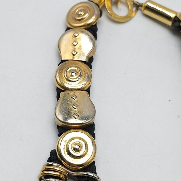 Gold Silver Tone Clear Rhinestone Steampunk Choker Black Braided Cord - Picture 3 of 7